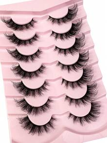 7 Pairs Half Lashes Cat Eye False Eyelashes Manga Eyelashes Short Soft 3d Faux Mink Eyelashes Natural Makeup,Gift For Women & Girl,7mm-16mm,False Eyelashes Natural,Ultra-Light,Long-Lasting,Enlarged Double Eye,Handmade,Soft,Skin-Friendly,Individual Lashes,Cat Eye Lashes,Professional,For Women-2hao - 黑色 - 查看 5