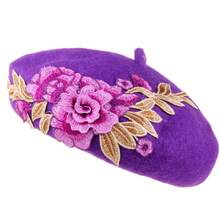 1 Pc Stylish Artistic Beret For Fall & Winter Boasting  Flair And Delicate Hand-Applied Floral Details - Hoa màu tím với mũ beret màu tím - Xem 13