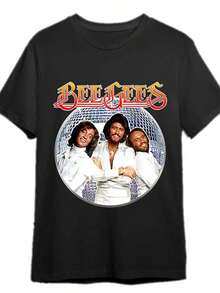 Camiseta gráfica vintage de los Bee Gees para hombres - Camiseta de banda disco retro con letras en negrita y diseño de bola disco, camiseta de manga corta suave y transpirable, ajuste regular, top casual de verano, lavable a máquina, camiseta disco, ropa de fácil cuidado - Negro - Ver 2