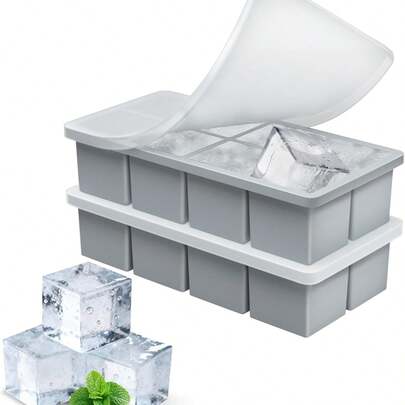 Large Silicone Ice Cube Tray, Ice Mold, Flexible, 8 Cavities Easy Release, Slow Melting Ice, Suitable For Whiskey