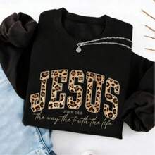 Christmas SweatshirtINAWLY Christian Jesus Sweatshirt, Leopard Print Bible Verse T-Shirt, Fashionable Faith Apparel Gift, Jesus Loves You, The Way, The Truth, The Life Women HoodieLoose And Comfortablechristmas  Christmas Outfit Women - 黑色 - 查看 5