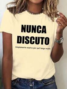 Women's Summer Spanish Slogan Graphic T-Shirt, Casual Comfortable Daily Top - Apricot - View 4