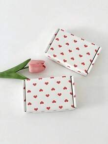 10个白色瓦楞纸飞机造型盒 - 红色心形图案，适用于情人节/婚礼/生日、节日礼物和小企业包装 - 彩色 - 查看 3