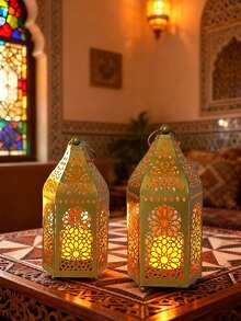 Đèn lồng nến rỗng bằng sắt, đèn lồng nến trà chạm khắc hoa cổ điển, đồ trang trí ngày lễ, quà tặng ngày lễ, quà tặng năm mới. - Nhiều màu - Xem 2