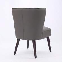 Grey Genuine Leather Living Room Lounge Chair Without Armrests – Solid Rubberwood Base, Modern Comfort Chair - 灰色 - 查看 4