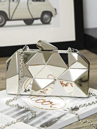 Bolsos de mano de fiesta de diseño casual de moda, bolsos de embrague pequeños con hojas de metal negro y brillo, bolsos para eventos, cenas y banquetes con cadena para el hombro