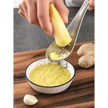 1pc Stainless Steel Ginger Grater, Garlic Crusher, Lemon Zester, Ergonomic Manual Kitchen Masher, Suitable For Fresh Spices, Restaurant Kitchen Tools, Food Trucks - Silver - View 6