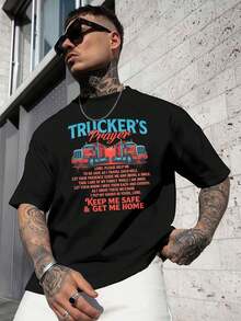 PLUS SIZE Trucker Prayer Graphic Print Tee Men Premium Fabric, Relaxed Fit, Street Hip-Hop, Comfortable, Unique Graphic Print - Black - View 1