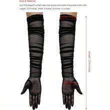 Women's Long Stretchy Ruched Mesh Tulle Sheer Gloves Costume Opera Party 1920's Dance Gloves - màu đen - Xem 7