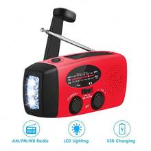Radio Dinamo de manivela Solar portátil, Radio Solar de Cuerda con Cargador de teléfono USB Recargable y Linterna para Acampar, Senderismo - Rojo - Ver 3