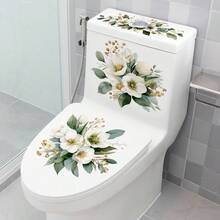 Luxury White Floral Toilet Decal, Refreshing Bathroom Atmosphere, Self-Adhesive Waterproof Renovation Sticker - Multicolor - View 1
