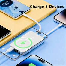 GAWFOLK Sạc dự phòng 10000mAh màu trắng kèm đế và cáp tích hợp - Trạm sạc không dây từ tính 2 trong 1, chân đế điều chỉnh được để xem rảnh tay, sạc nhanh, tương thích với Apple/Android, lý tưởng cho du lịch, bàn làm việc và đầu giường. Thích hợp cho kỳ nghỉ đông, du lịch ngoài trời/cắm trại và làm quà tặng dự phòng khẩn cấp cho gia đình, bạn bè, quà sinh nhật, quà cắm trại ngoài trời, sạc dự phòng di động sinh nhật. - Phiên bản nâng cấp có chân đế, màu trắng - Xem 3