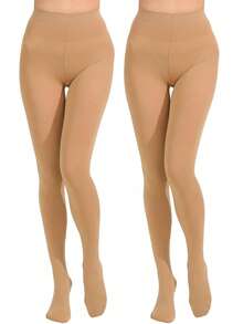 Plus Size Beige Sheer Tights - High Waist, No-Slip Stay-Up, Curvy Flattering Fit, Soft Stretch Pantyhose For Women Daily/Office Wear - Apricot - View 8