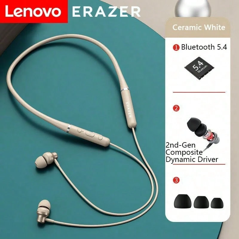 Lenovo 異能者XE05 MAX藍牙耳機掛脖式 8小時續航力 藍牙5.4穩定 HIFI音質複合動圈 頸掛運動設計 白色 - 白色 - 查看 1