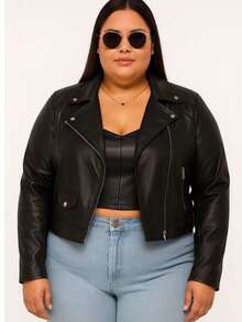 Women's Biker Jacket In Faux Leather – Style And Attitude - 黑色皮革 1 - 查看 10