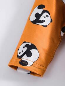 3 piezas Pelele de manga larga con pies estampado de panda y rayas, adecuado para todas las estaciones, para bebé niño - Camel - Ver 4