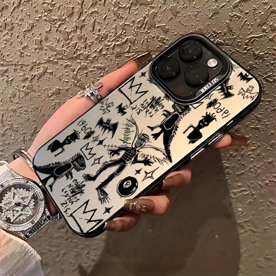 Basquiat Fashion Phone Case Compatible With IPhone 16, 15, 14, 13, 12, 11 Pro Max, X, XR, XS Max, 8 And 12 Plus - Matte Finish, Shockproof Design17 17promax - màu đen - Xem 1