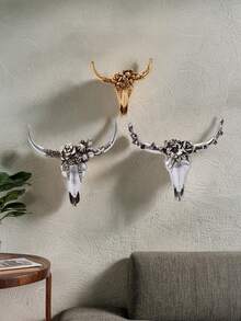 1pc Nordic Viking Culture Animal Skull Wall Decor, Gold/Silver Foil Resin Animal Sculpture, Bookshelf & Home Decor Accent, Wall Hanging For Home, Bar, Restaurant, Party - Multicolor - View 7