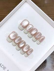 Uñas postizas cuadradas hechas a mano, con diseño de ojos de gato pintados a mano de alta calidad y estilo sencillo, ideales para otoño e invierno, uñas postizas de cobertura completa, uñas Y2K, un grupo único y creativo de uñas postizas, uñas diarias, uñas de estilo moderno y lindo, para uso diario, suministros de uñas desmontables y reutilizables - Multicolor - Ver 5