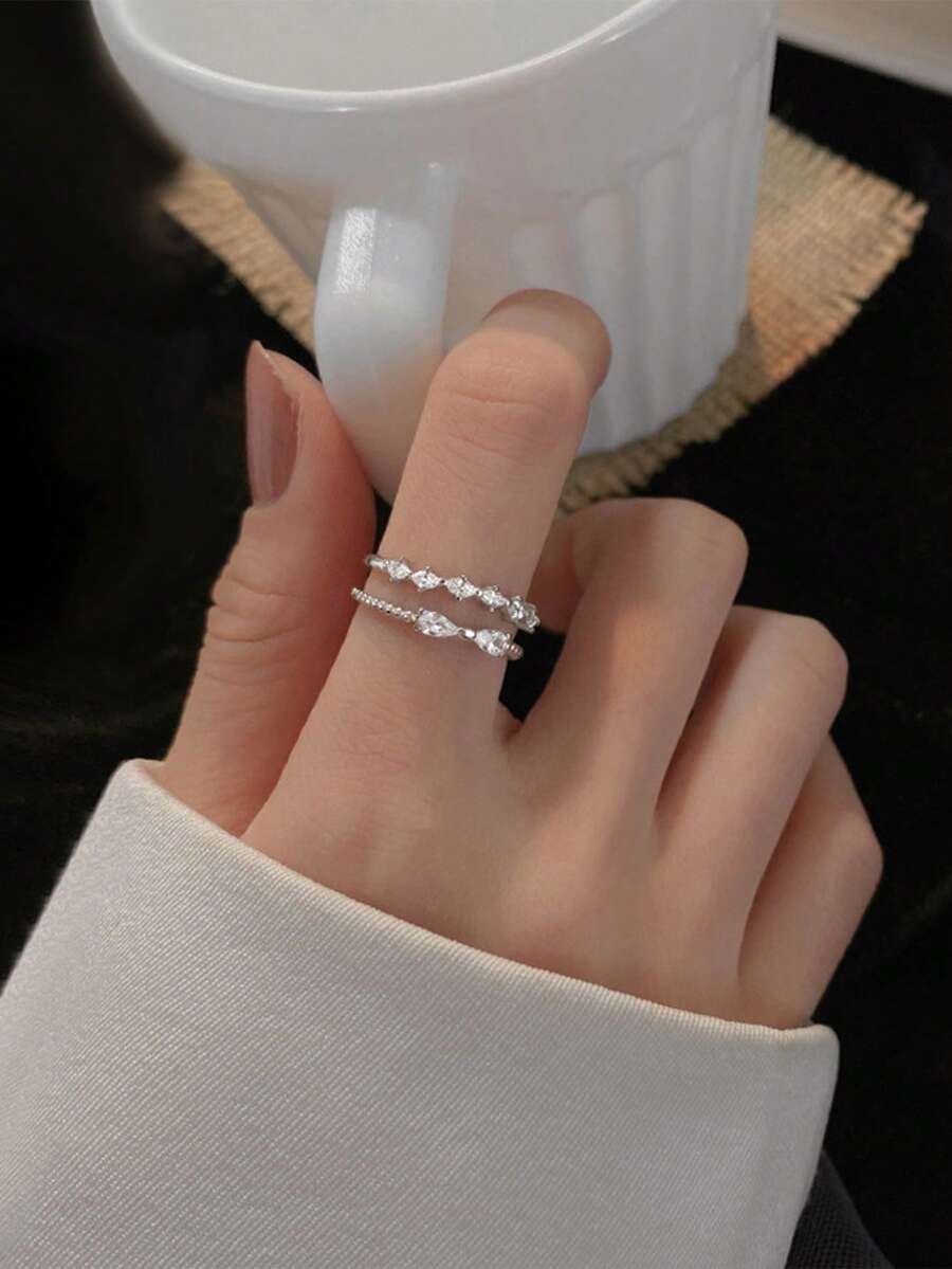 1件装女士时尚百搭开口蝴蝶结戒指 - 銀色 - 查看 1