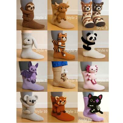 Vớ đi trong nhà họa tiết động vật 3D dễ thương chủ đề Giáng sinh và Lễ tình nhân, vớ giữ ấm trong nhà, vớ cotton dệt kim mới.