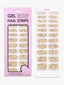 22pcs UV Free Gel Nail Wraps, Golden-Silver Mixed Glitter Gel Nail Strips, No UV Damage, Protects Natural Nails, Easy To Use, Perfect For Women's New Year Dates Or Home DIY Manicure Stickers - Gold - View 4
