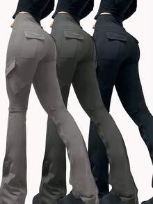 3 Pack Womens Casual Solid Color  Sports Pants, Butt Lift High Waisted Tummy Control Yoga Pants Workout Running Leggings ,Gym Work Pants, Exercise, Cycling,Yoga(The Size Is Relatively Small, We Recommend Sizing Up) - 3Pcs 3colors( Black + Dark gray + Gray) - 查看 2