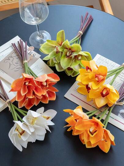 1pc/3pcs/6pcs Orchid Artificial Flowers, High-End Living Room Decoration, Fake Flowers, Fresh Floral Art, Wedding Bouquet