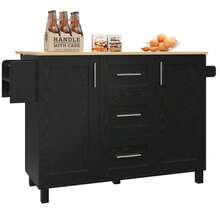 Kitchen Island, Removable Partitions, Removable Casters (Used As Kitchen Cabinets), Dining Cart With Workbench, Buffet Cabinet, Dining Cart With Wood Grain Finish, Side Towel Rack With Casters, Black - 黑色 - View 11