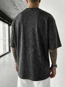 男士复古简约纯色水洗短袖T恤，舒适透气，适合夏季穿着，引领时尚潮流 - 黑色 - 查看 3