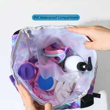 1pc Cartoon Print Waterproof Wet & Dry Separation Swim Bag, Swimming Gear Storage Bag, Beach Drawstring Tote And Toiletry Pouch - Purple - View 5