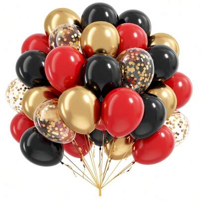 50 pièces/set Ballons confettis rouges, noirs, dorés, multicolores de 10 pouces, convenant pour les décorations d'anniversaire, mariage, Saint-Valentin, Nouvel An, anniversaire