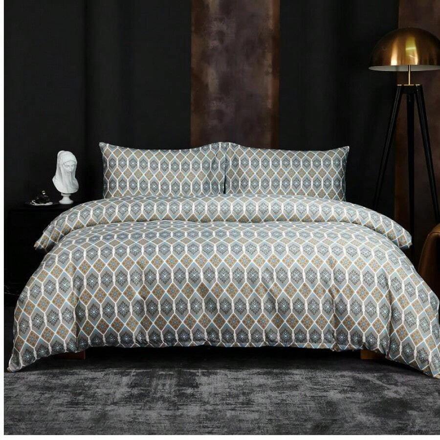 Kit de impresión de fundas nórdicas GB verde con diseño de patron de rombos de alta durabilidad de 240cm*220cm - Verde - Ver 1