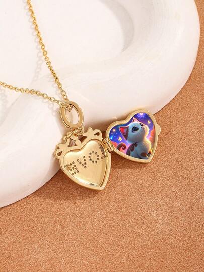 שרשרת תליון "LOVE" בצורת לב אופנתית ואלגנטית, מתאימה לנשים לענוד בחגים, מסיבות, יום האהבה, ימי זיכרון, יכולה להכיל תמונות אהובות