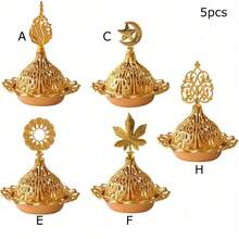 1pc/5pcs Set Eid Mubarak Mini Crown Vintage Hollow Copper Incense Burner Holder, Golden Arabic Incense Burner, Home Decor Sandalwood Incense Burner - Gold - View 8