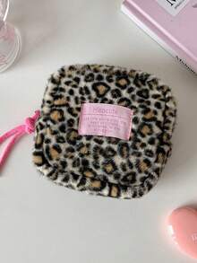 Leopard Print Fluffy Plush Mini Storage Pouch, Portable Zipper Sanitary Napkin Cosmetic Lipstick Organizer Bag, Makeup Coin Purse For Daily Travel Use - Multicolor - View 13