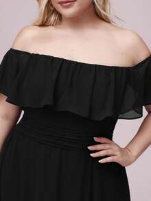 EVERPRETTY Plus Size Elegant Off-Shoulder High Slit Black Bridesmaid Dress, Spring/Summer Wedding Guest Dress - Black - View 6