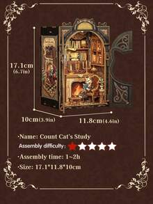 书角套装，DIY迷你小屋房间套装，成人活动迷你拼图书角书架图书馆装饰礼物，手工爱好者的礼物，DIY书架装饰品是收藏家的最爱（猫头鹰书店/猫伯爵书房/书店回忆） - 不含胶水和电池