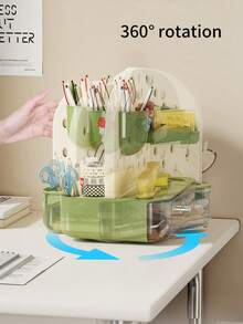 1pc Children's Desktop Pegboard Storage Box, Kids Desk Stationery Organizer Box, Office Drawer Pen Holder Organizer, 360° Rotation For Easy Access