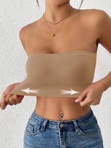 LianShengFa 1pc Seamless Ribbed High Stretch Wireless Yoga Tank Top For Women, Soft, Breathable, Supportive Sports Bra For Fitness, Can Be Worn As Outerwear - Apricot - View 6