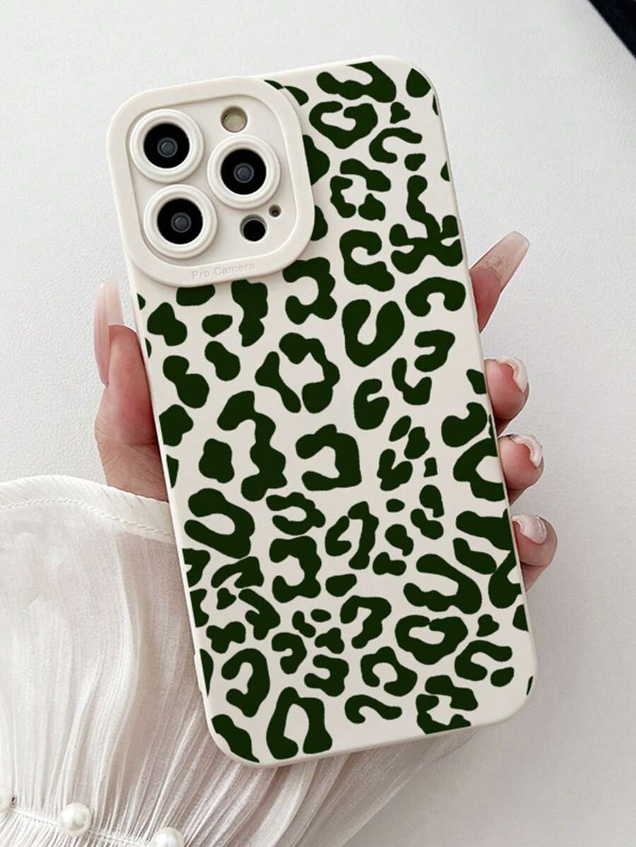 1 Stück Weiß & Olivgrün Leoparden Muster Minimalistisch Vollschutz TPU stoßfeste Handyhülle kompatibel mit Apple 17, 16, 15, 14, 13, 12, 11 Pro Max, Air - Verschiedenfarbig - Übersicht 1