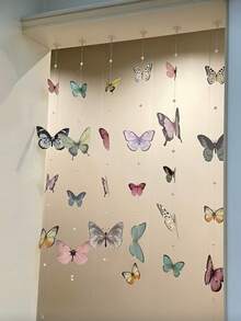 一套DIY蝴蝶花帘，时尚蝴蝶门帘，波西米亚风人造花门帘，春夏花卉装饰，活力悬挂花卉装饰，人造花帘，适用于卧室、客厅、浴室和婚礼装饰 - 彩色 - 查看 3