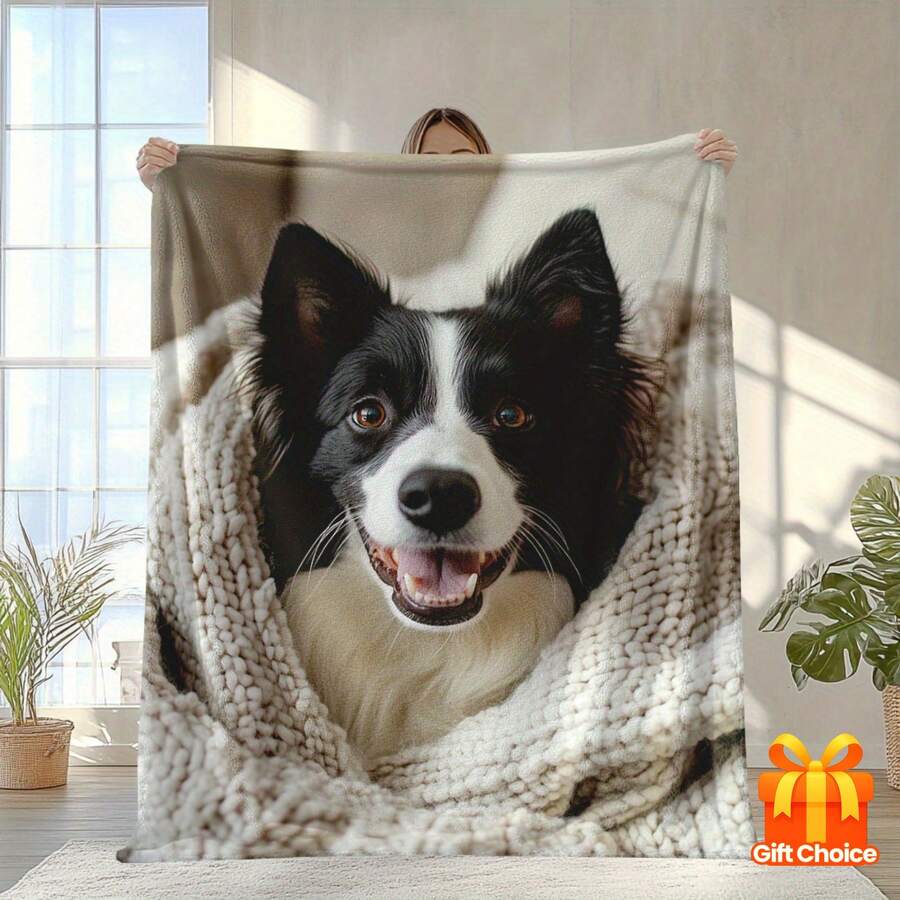 1 Border Collie Printed Blanket - Soft And Warm Polyester Dog Lover, Suitable All Sizes, Comfortable Camping, Travel, Home Decoration, Throw Blanket, Washable Pet-Themed Blanket FQIT - Multicolor - View 1
