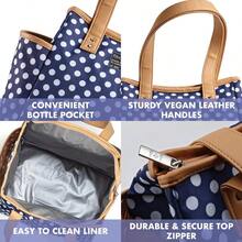 YQQ Fiambrera para mujer con aislamiento para el trabajo a prueba de fugas y resistente a las manchas con recipientes y vaso a juego cierre bolsa de almuerzo Westerly lunares azul marino2179 - Lunarazulmarino - Ver 3