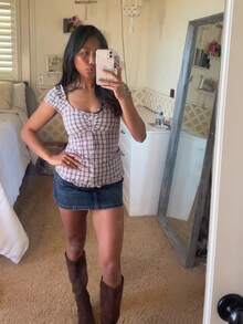 Women Button Down Lace Top V Neck Ruffle Low Cut Cap Sleeved Babydoll Cute Shirt Slim Fit Coquette Blouse - Nâu nhạt - Xem 2