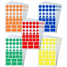 360pcs/10sheets Colorful Shape Stickers Labels, 4 Shapes (Circle, Triangle, Square, Rectangle), 5 Colors, Self-Adhesive Waterproof Stickers - Multicolor - View 1