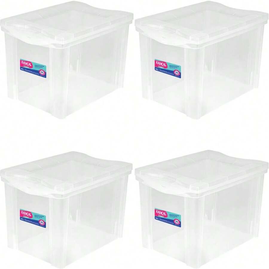 Kit 4 Caixas Organizadoras Plásticas 30L com Trava Ordene Incolor Multiuso