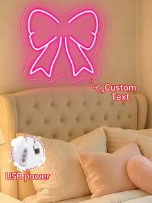 9.45 Inch Customized Cute Butterfly Name Neon Light Christmas Decor For Girls Room, Pink Bow Neon Light Home Decor, Personalized Birthday Christmas Decorative Gift