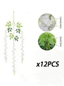 12pcs 110cm Artificial Wisteria Vine Branches With Silk Flowers, White Artificial Wisteria Flowers/Plants, White Room Decor, Fake Hanging Floral, Suitable For Home, Garden, Outdoor Ceremony, Wedding Arch Floral Decor, Spring, Summer, Tabletop Garden Decoration