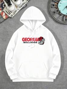 PLUS SIZE Georgia Bulldogs Men's Hoodie Sweatshirt Premium Fabric, Loose Fit, Street Hip-Hop, Comfortable, Graphic Design - White - View 2